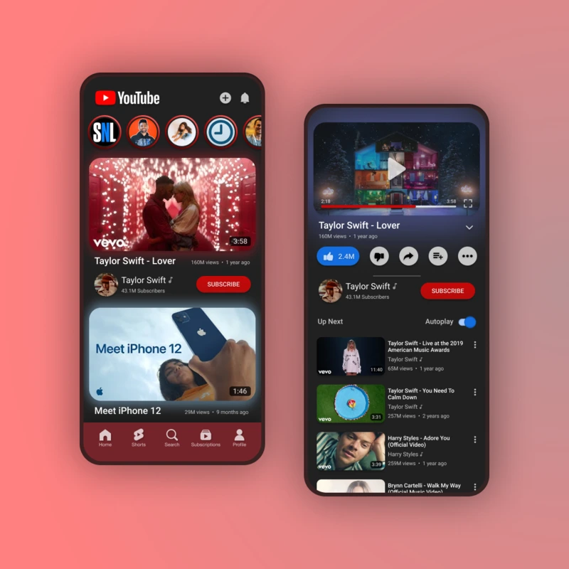 YouTube app redesign concept - UI by Divi