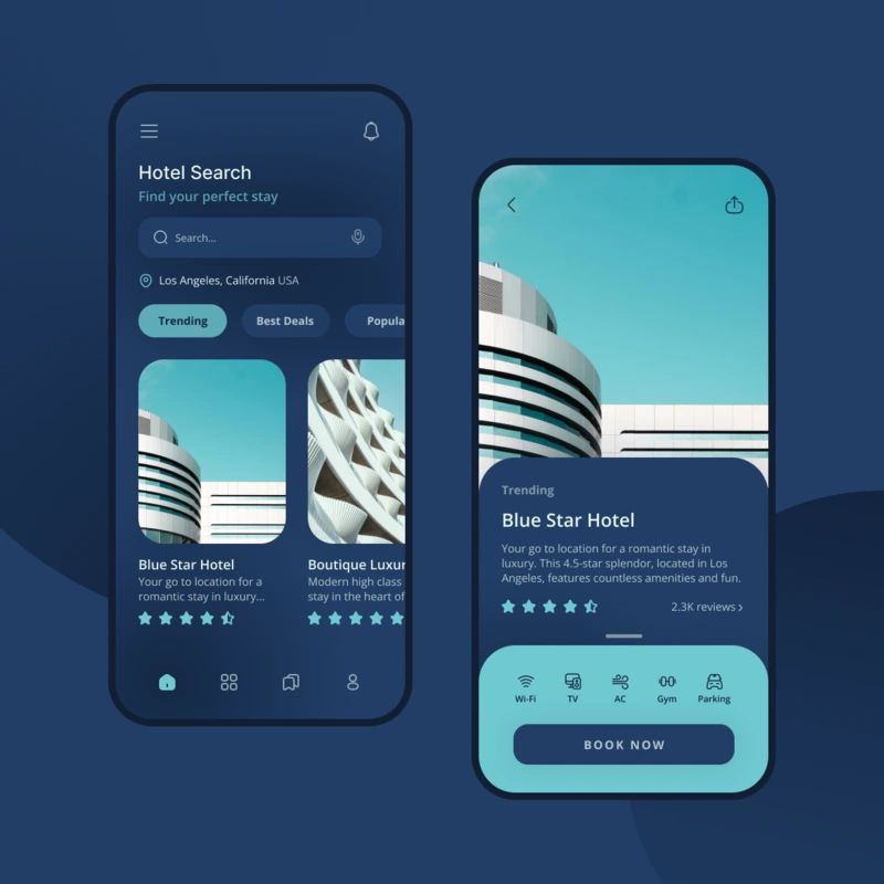 Hotel App mobile mockup - UI by Divi